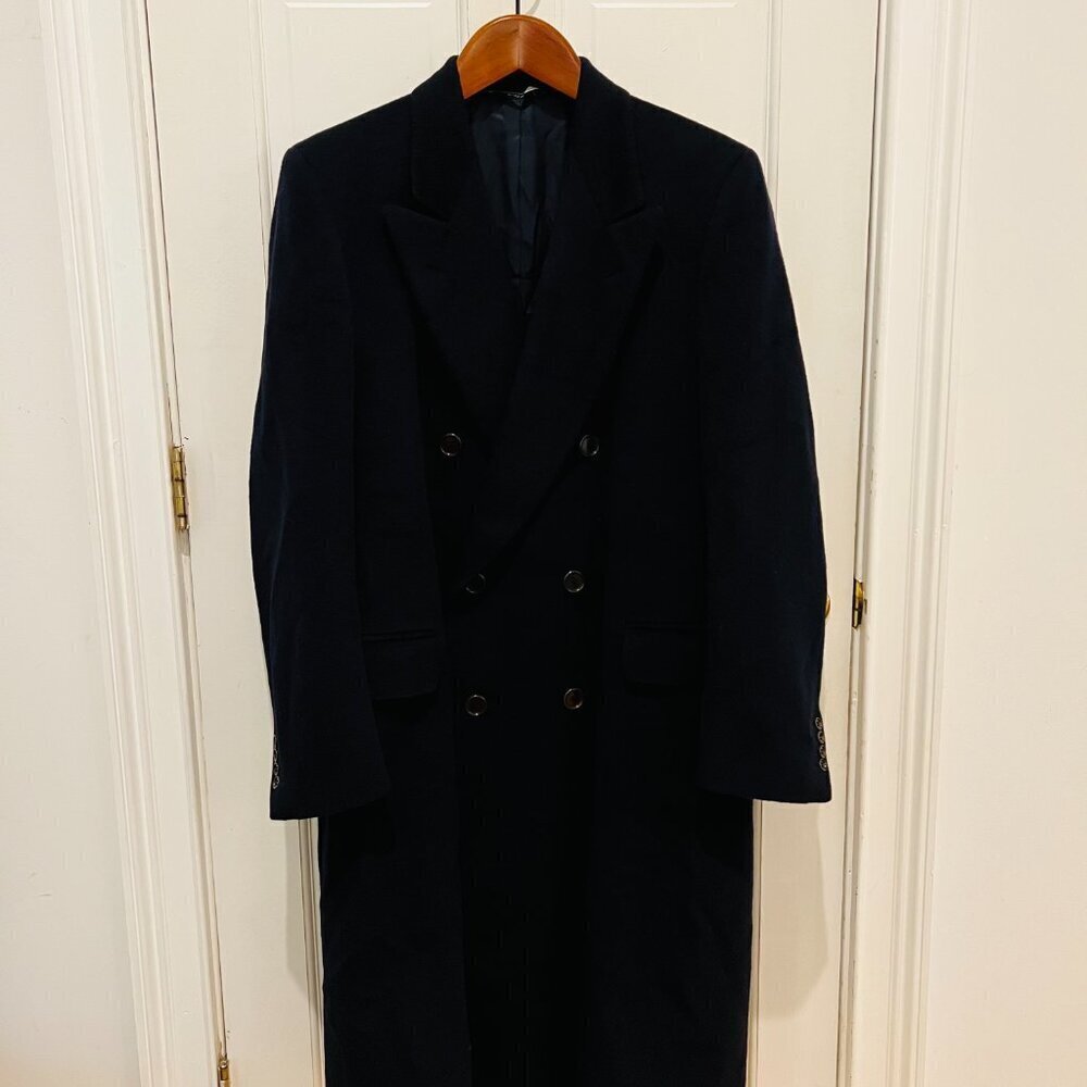 Lanvin Cashmere and Wool Double Breasted Peaked Lapel Men Coat Size 50 Navy Blue - Picture 7 of 16